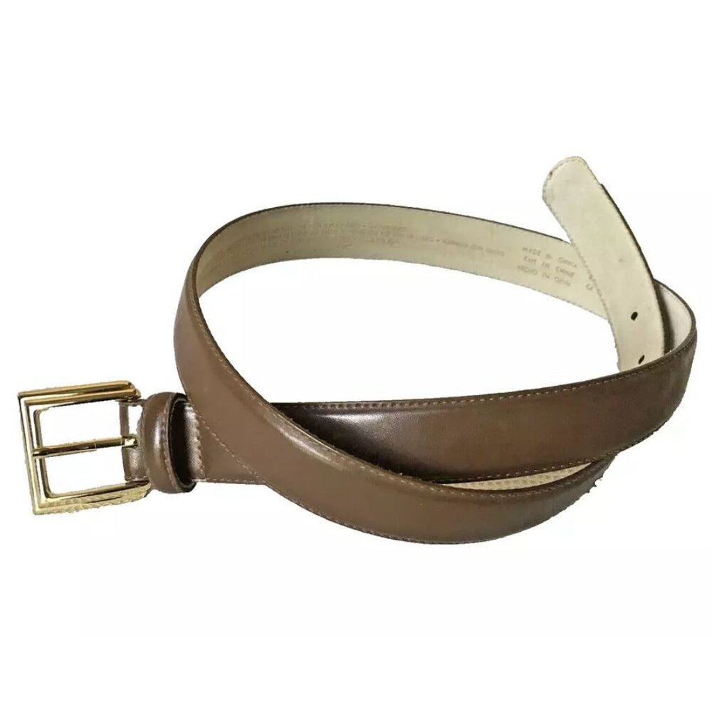 Liz Claiborne Belt Women Medium Brown Bonded Leather Gold Tone Hardware, Large